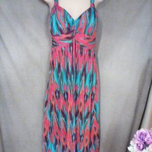 "BEAUTIFUL MULTI-COLORS ORANGE/BLUES MAXI DRESS,EXCELLENT CONDITION!"